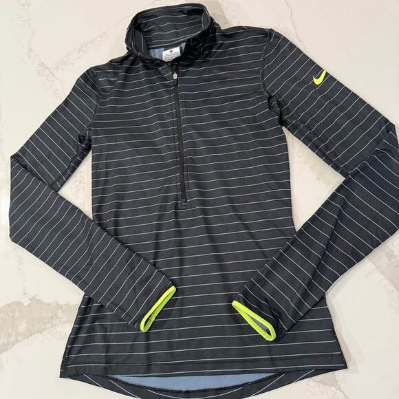Nike Pro DriFit HalfZip Pullover Athletic Top Women Small Black Stripe Thumbhole - Picture 2 of 7
